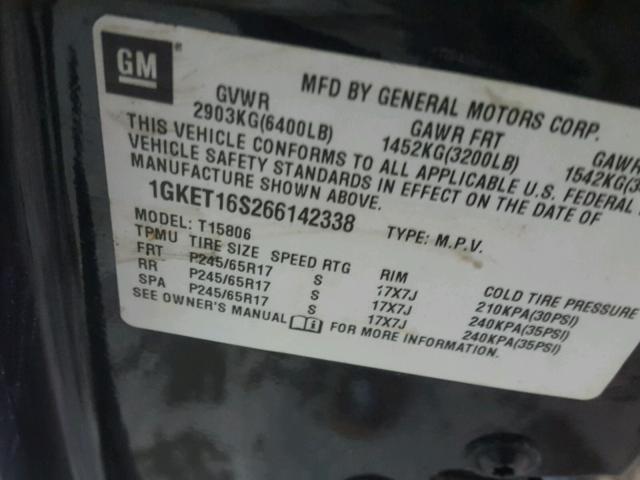 1GKET16S266142338 - 2006 GMC ENVOY XL GRAY photo 10