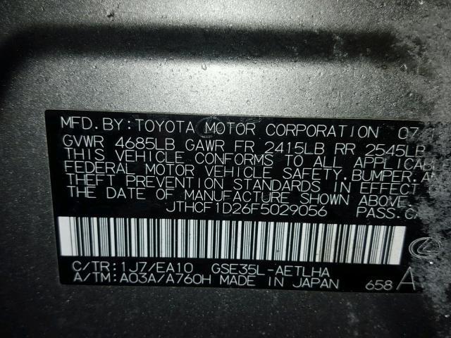 JTHCF1D26F5029056 - 2015 LEXUS IS 250 SILVER photo 10