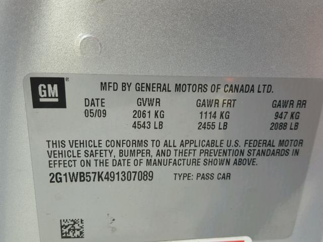 2G1WB57K491307089 - 2009 CHEVROLET IMPALA LS GRAY photo 10