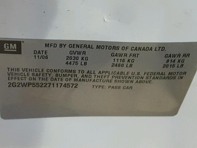 2G2WP552271174572 - 2007 PONTIAC GRAND PRIX WHITE photo 10