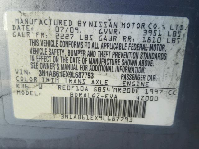 3N1AB61EX9L687793 - 2009 NISSAN SENTRA 2.0 SILVER photo 10