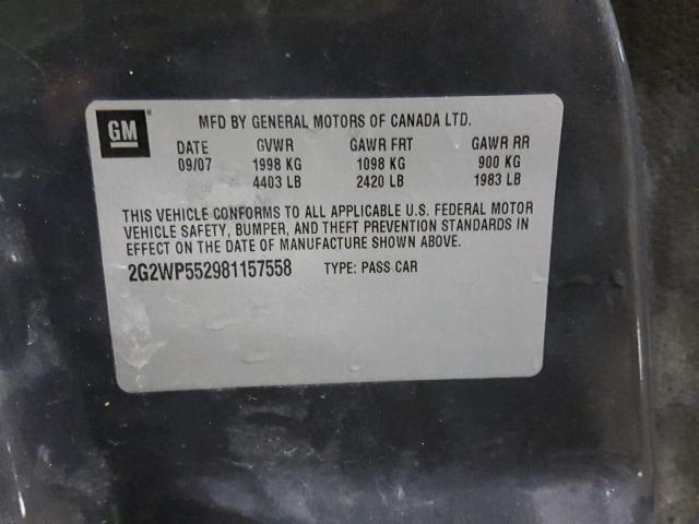 2G2WP552981157558 - 2008 PONTIAC GRAND PRIX GRAY photo 10