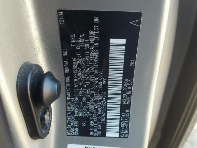 5TDZA23C55S244916 - 2005 TOYOTA SIENNA CE GOLD photo 10