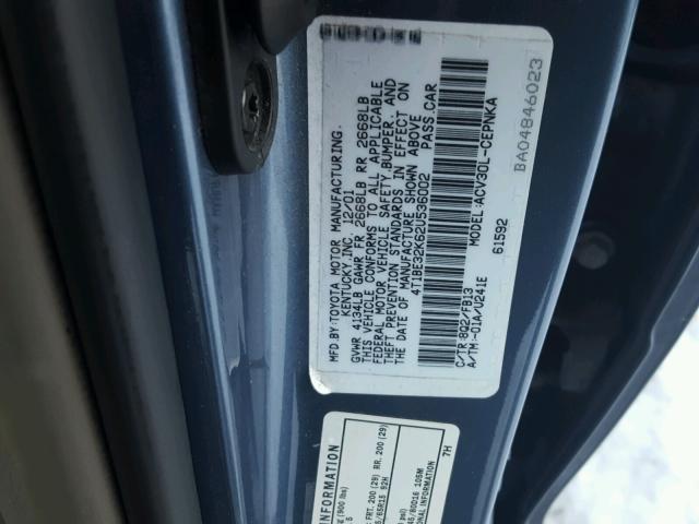 4T1BE32K62U536002 - 2002 TOYOTA CAMRY LE 蓝色 照片 10