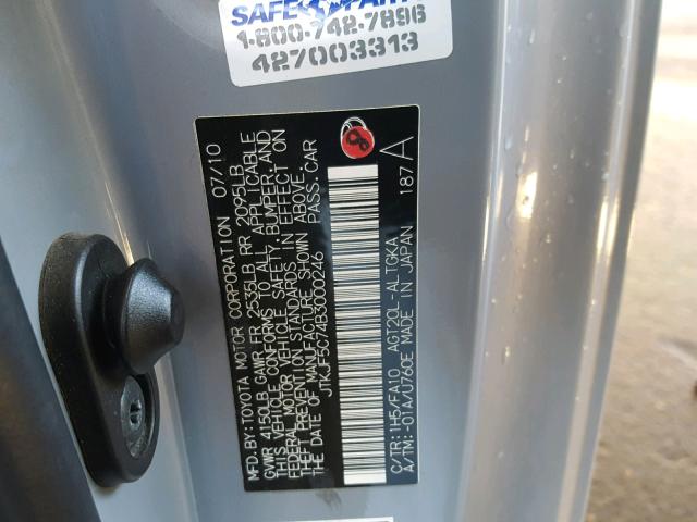 JTKJF5C74B3000246 - 2011 TOYOTA SCION TC 灰色 照片 10