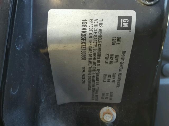 1G8AK55FX7Z180368 - 2007 SATURN ION LEVEL GRAY photo 10