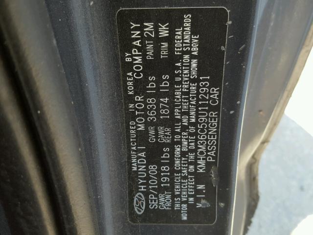 KMHCM36C59U112931 - 2009 HYUNDAI ACCENT GS GRAY photo 10