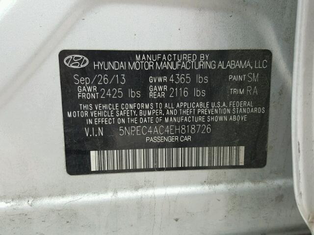 5NPEC4AC4EH818726 - 2014 HYUNDAI SONATA SE SILVER photo 10