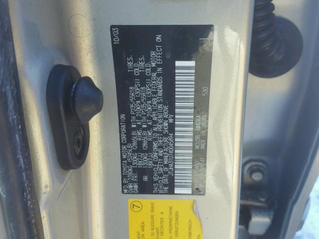 JTJHA31U740045894 - 2004 LEXUS RX 330 SILVER photo 10