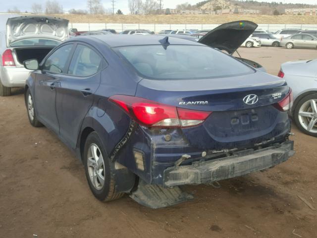 5NPDH4AE4EH497348 - 2014 HYUNDAI ELANTRA SE BLUE photo 3