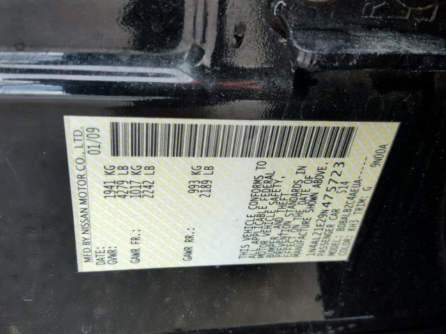 1N4AL21E29N475723 - 2009 NISSAN ALTIMA 2.5 BLACK photo 10