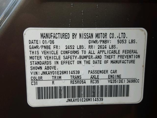 JNKAY01E26M114539 - 2006 INFINITI M35 BASE GRAY photo 10