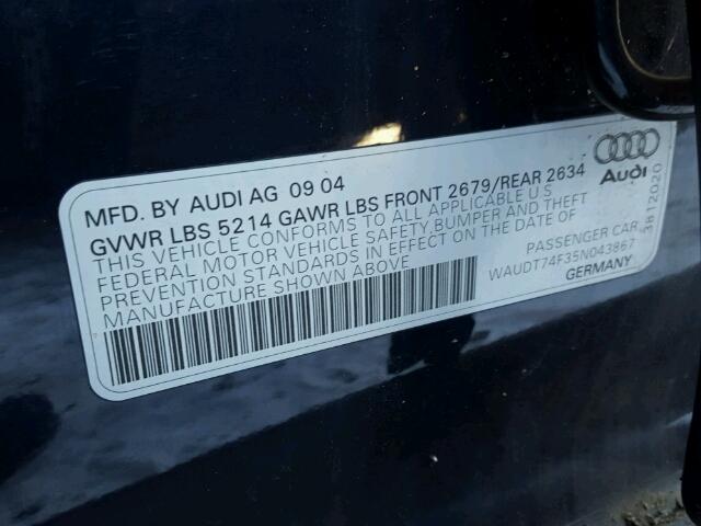 WAUDT74F35N043867 - 2005 AUDI A6 3.2 QUA BLUE photo 10