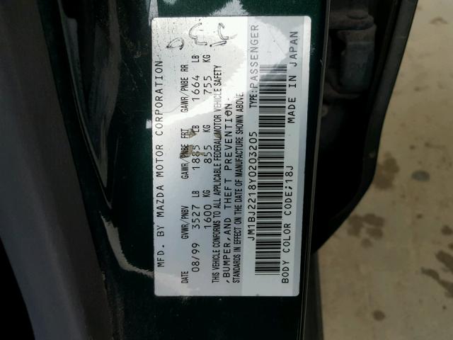 JM1BJ2218Y0203205 - 2000 MAZDA PROTEGE ES 绿色 照片 10