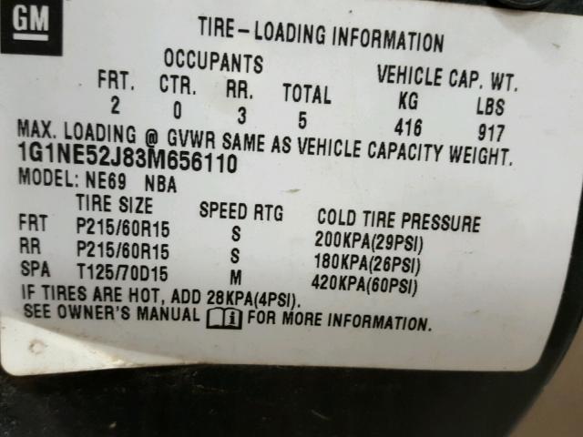 1G1NE52J83M656110 - 2003 CHEVROLET MALIBU LS 绿色 照片 10