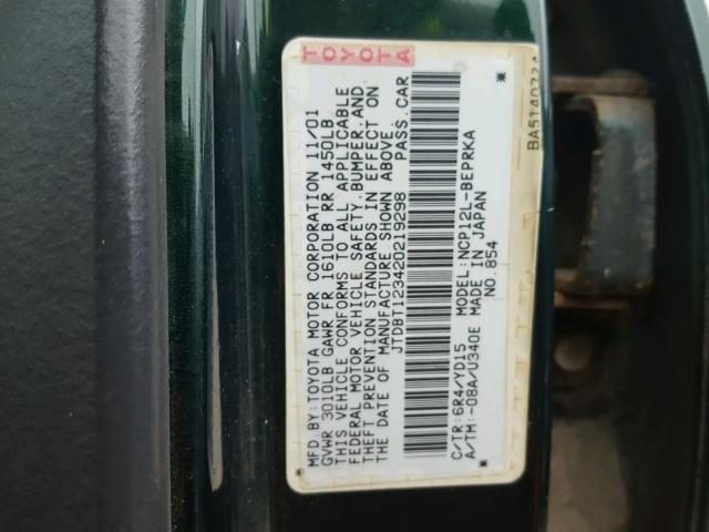 JTDBT123420219298 - 2002 TOYOTA ECHO GREEN photo 10