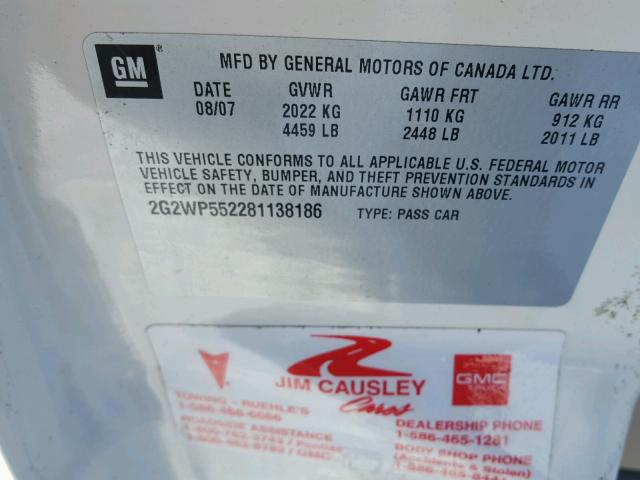 2G2WP552281138186 - 2008 PONTIAC GRAND PRIX WHITE photo 10