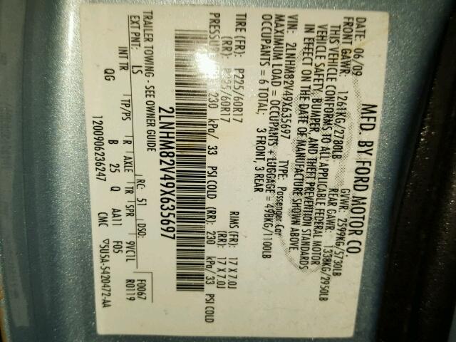 2LNHM82V49X635697 - 2009 LINCOLN TOWN CAR S BLUE photo 10