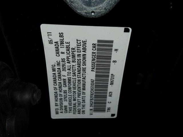 2HGFB2F82CH510347 - 2012 HONDA CIVIC EX Qara foto 10