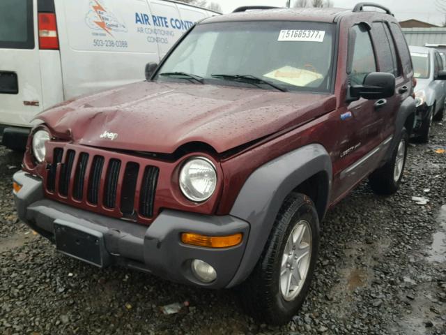 1J4GL48K72W210690 - 2002 JEEP LIBERTY SP MAROON photo 2