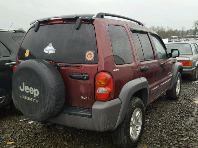 1J4GL48K72W210690 - 2002 JEEP LIBERTY SP MAROON photo 4