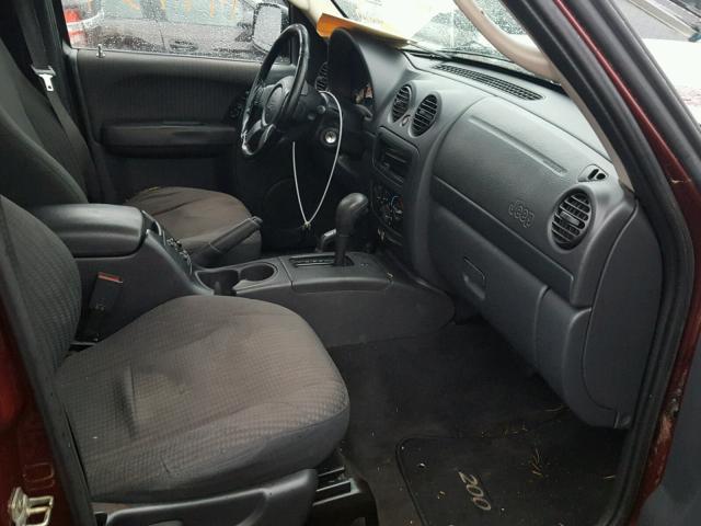 1J4GL48K72W210690 - 2002 JEEP LIBERTY SP MAROON photo 5