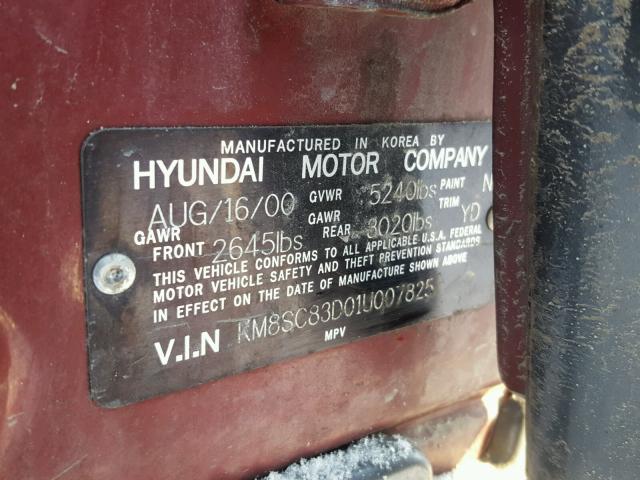 KM8SC83D01U007825 - 2001 HYUNDAI SANTA FE G RED photo 10