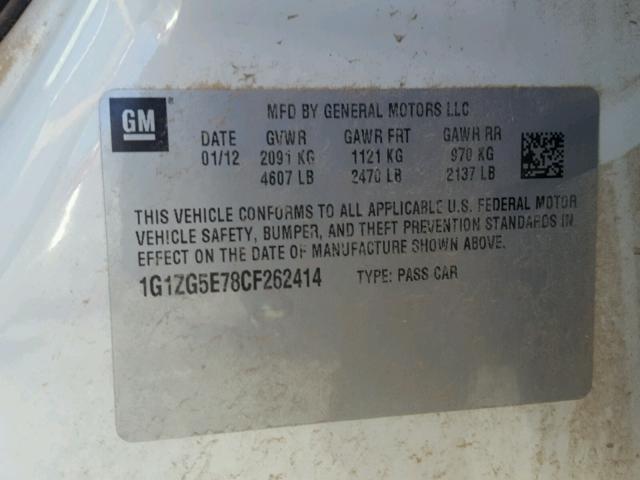 1G1ZG5E78CF262414 - 2012 CHEVROLET MALIBU LTZ 白色 照片 10