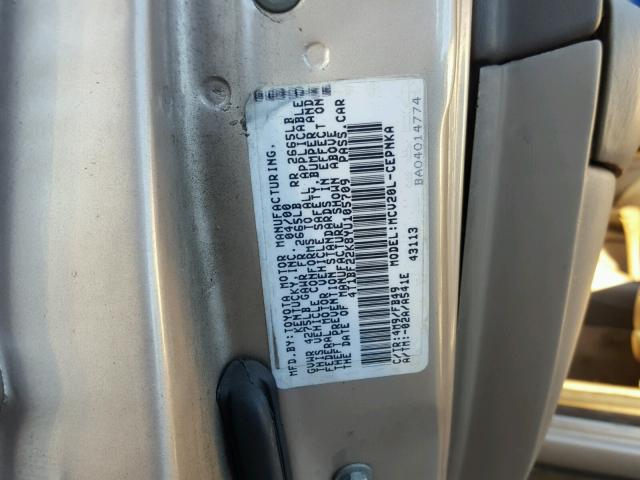 4T1BF22K8YU105709 - 2000 TOYOTA CAMRY LE ოქროსფერი ფოტო 10