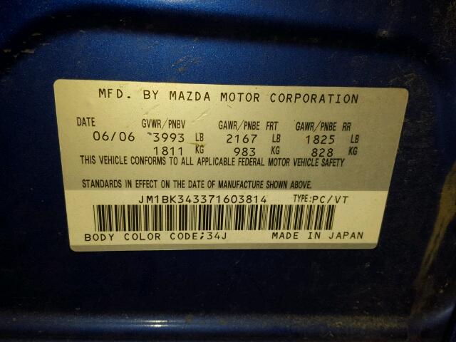 JM1BK343371603814 - 2007 MAZDA 3 HATCHBAC BLUE photo 10