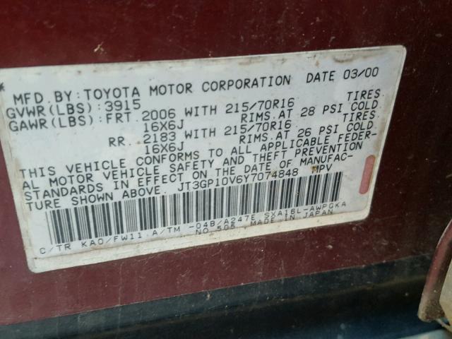 JT3GP10V6Y7074848 - 2000 TOYOTA RAV4 RED photo 10