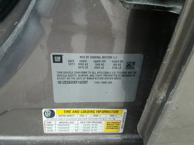 1G1ZC5E00CF192387 - 2012 CHEVROLET MALIBU 1LT ყავისფერი ფოტო 10