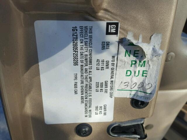 1G1ZT52805F258286 - 2005 CHEVROLET MALIBU LS GOLD photo 10