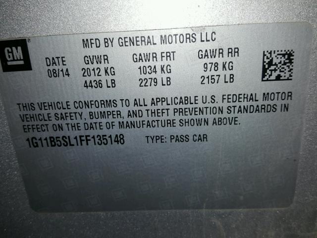 1G11B5SL1FF135148 - 2015 CHEVROLET MALIBU LS SILVER photo 10