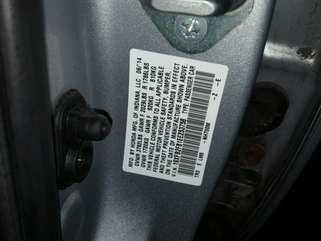 19XFB2F81EE253758 - 2014 HONDA CIVIC EX SILVER photo 10