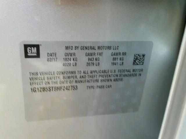 1G1ZB5ST8HF242753 - 2017 CHEVROLET MALIBU LS SILVER photo 10