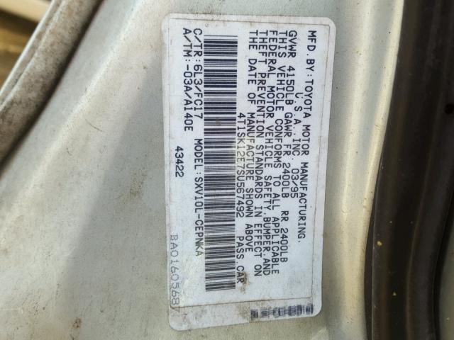 4T1SK12E7SU567492 - 1995 TOYOTA CAMRY LE SILVER photo 10