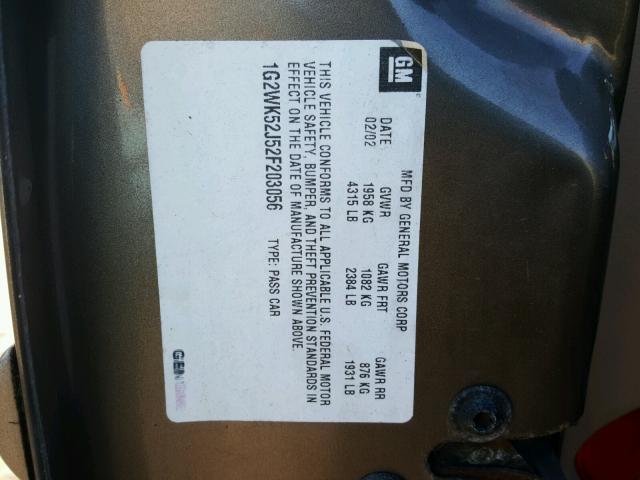 1G2WK52J52F203056 - 2002 PONTIAC GRAND PRIX Ոսկեգույն լուսանկար 10