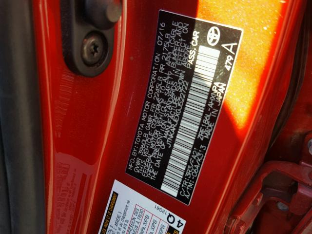 JTNKARJEXGJ522722 - 2016 TOYOTA SCION IM RED photo 10