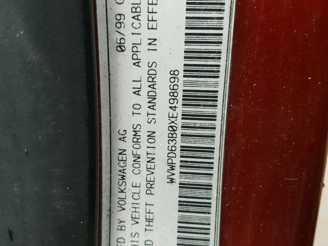 WVWPD63B0XE498698 - 1999 VOLKSWAGEN PASSAT GLX RED photo 10