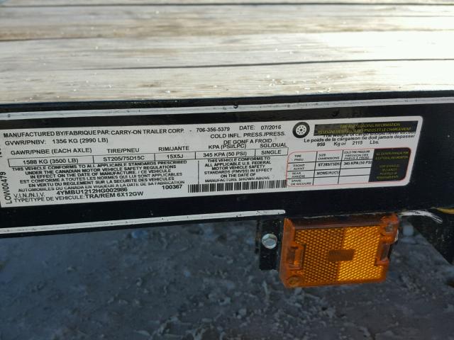 4YMBU1212HG002986 - 2017 UTILITY TRAILER BLACK photo 10