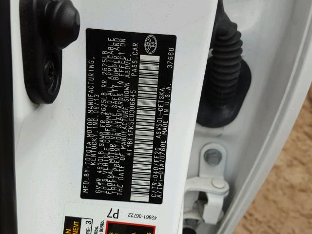 4T1BF1FK5EU306645 - 2014 TOYOTA CAMRY L WHITE photo 10