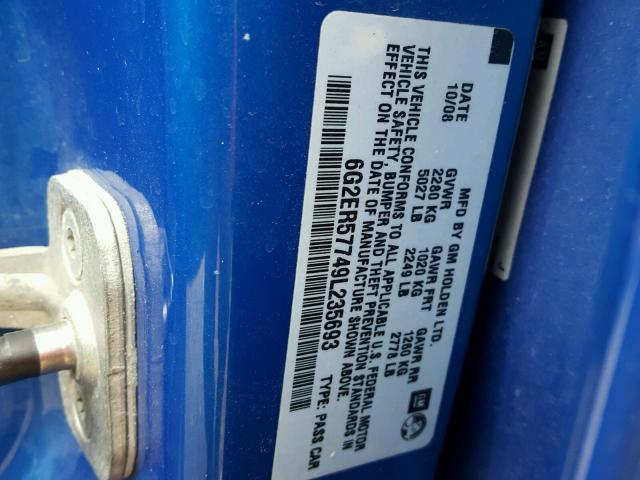 6G2ER57749L235693 - 2009 PONTIAC G8 BLUE photo 10