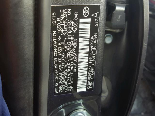 JTDKDTB39G1119353 - 2016 TOYOTA PRIUS C GRAY photo 10