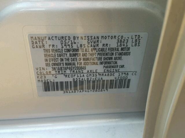 3N1AB7AP4GY280849 - 2016 NISSAN SENTRA S SILVER photo 10