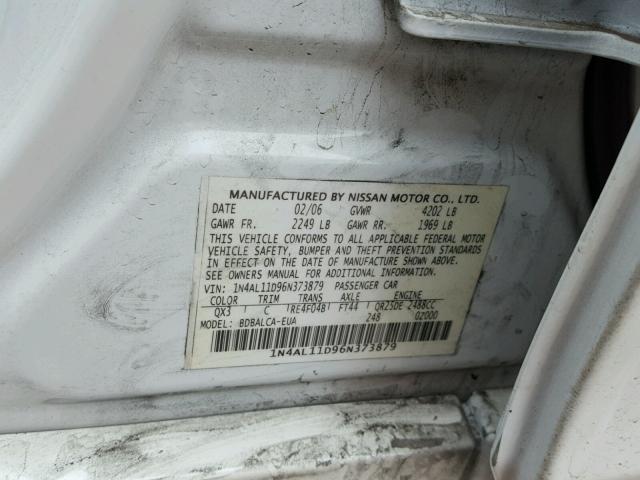 1N4AL11D96N373879 - 2006 NISSAN ALTIMA S WHITE photo 10