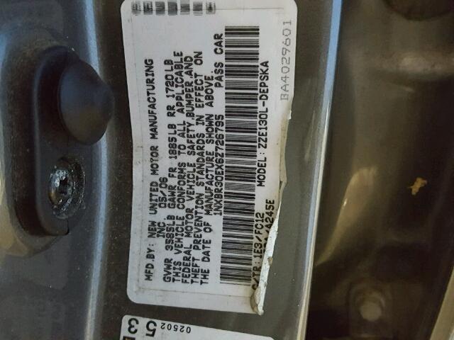 1NXBR30EX6Z726795 - 2006 TOYOTA COROLLA CE GRAY photo 10