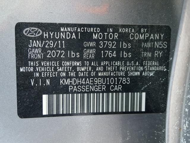 KMHDH4AE9BU101783 - 2011 HYUNDAI ELANTRA GL GRAY photo 10