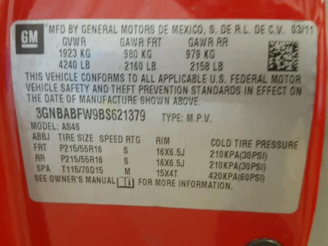 3GNBABFW9BS621379 - 2011 CHEVROLET HHR LT RED photo 10