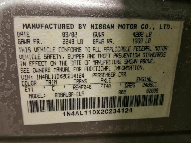 1N4AL11DX2C234124 - 2002 NISSAN ALTIMA BAS TAN photo 10